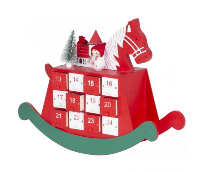 Decoratiune Craciun, lemn, Calendar Advent, LED, 2xAAA, 34.5x12x28 cm