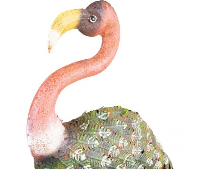 Decoratiune gradina, MagicHome, metalica, flamingo, verde si roz, 37x19x85 cm