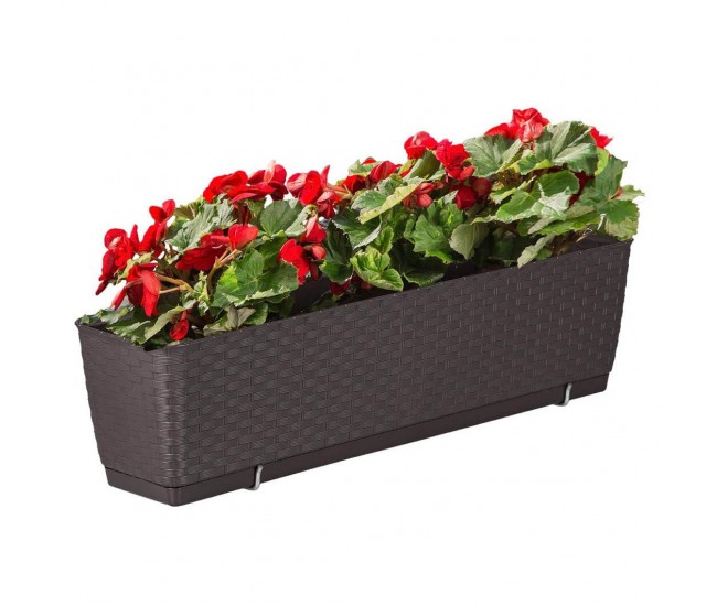 Jardiniera decorativa, Prosperplast, imitatie ratan, suport, maro, 49.2x17.2x17.4 cm