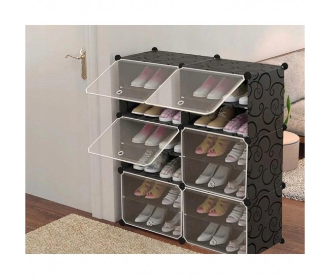 Dulap modular pentru depozitare incaltaminte, Mufart, plastic, 6 compartimente, 12 rafturi, 85x31x96 cm