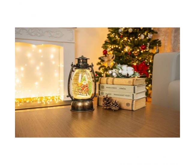 Felinar decorativ, Mos Craciun, cu sclipici, plastic, LED, 3xAA, 13x11x24/35 cm, Magic Home