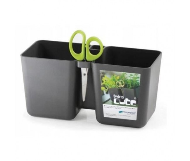 Ghiveci decorativ de flori, dublu, antracit, 2.5 L, 24.4x11x12 cm, Twins Cube