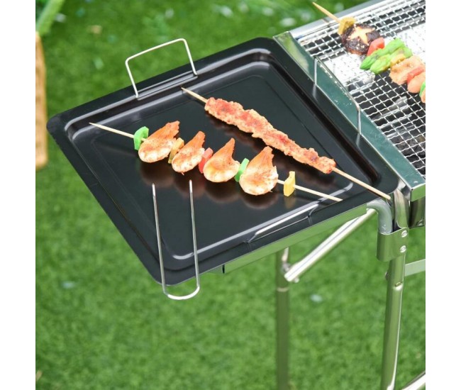 Gratar gradina/camping cu carbuni, portabil, grill dreptunghiular, cu suport condimente, structura inox, 104x30x68 cm