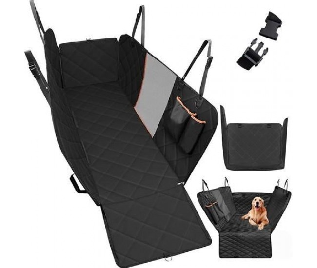 Husa bancheta auto pentru protectie si transport caini si pisici, impermeabila, negru, 135x140 cm