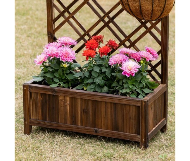 Jardiniera decorativa cu suport pentru plante cataratoare, lemn, maro, 60x30x122.5 cm