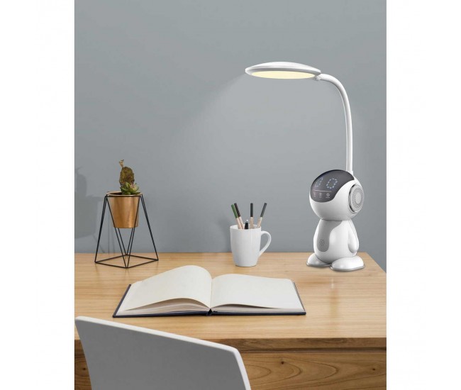 Lampa de birou, Jumi, model astronaut, lumina LED reglabila, brat ajustabil, alb, 11x32 cm