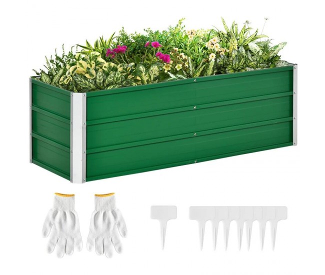 Pat/strat inaltat pentru flori, legume, din otel, verde, cu accesorii, 125x47x40 cm