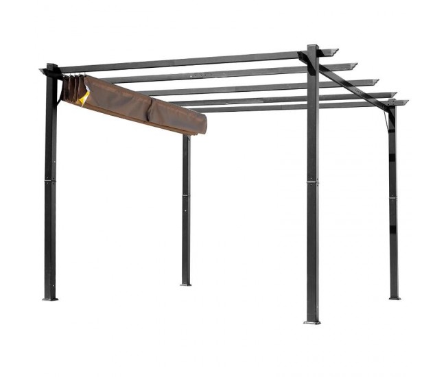 Pergola pentru gradina/terasa, retractabila, cadru aluminiu, negru si maro, 3x4x2.23 m