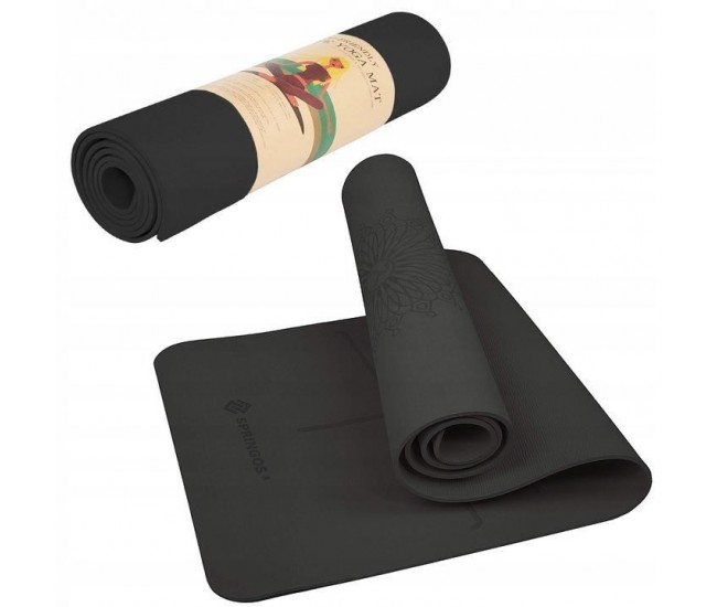 Saltea pentru yoga, fitness, neagra, 183x61x0.6 cm, Springos