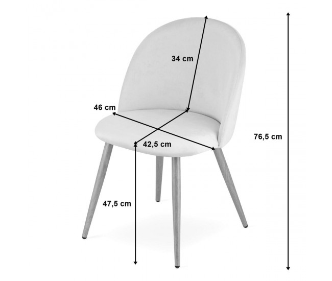 Scaun bucatarie/living, Artool, Bello, catifea, metal, argintiu, 46x42.5x76.5 cm