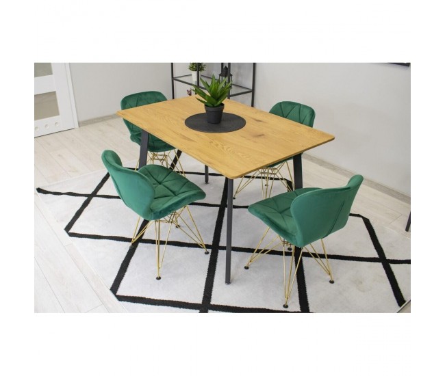 Scaun bucatarie/living, Artool, Nest, catifea, metal, verde si auriu, 47x53x73 cm