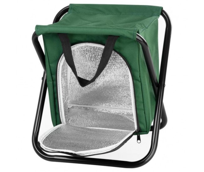 Scaun pliabil, gradina, camping, pescuit, cu geanta termoizolanta, verde, max 150 kg, 32x27x34 cm, Strend Pro