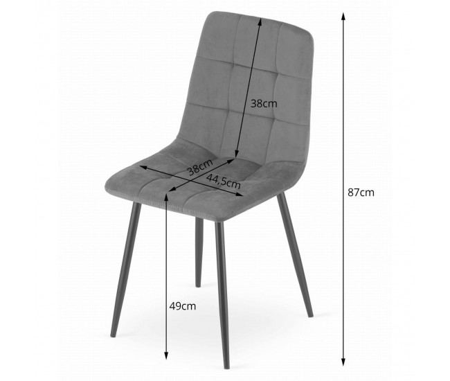 Scaun bucatarie/living, Artool, Kara, catifea, metal, gri si negru, 44.5x50.5x87 cm