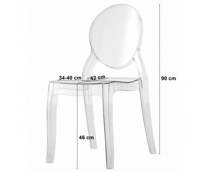 Set 4 scaune bucatarie/living, Artool, Sofia, PC, transparent, 45.5x53.5x90 cm