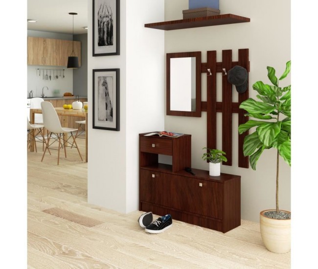 Set mobilier hol, placa laminata, cu pantofar, cuier, oglinda, wenge, 90x25x70/100 cm 