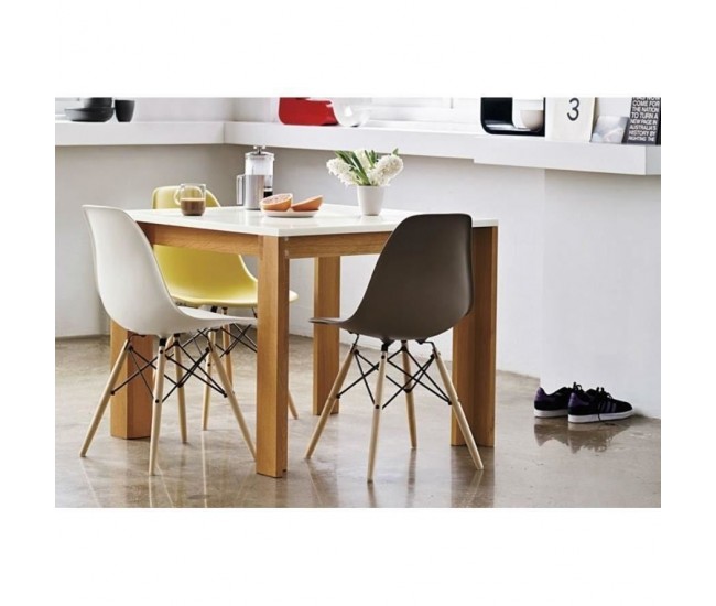 Set scaun stil scandinav, 4 bucati, lemn si PP, gri, max 125 kg, 46x50x82 cm 