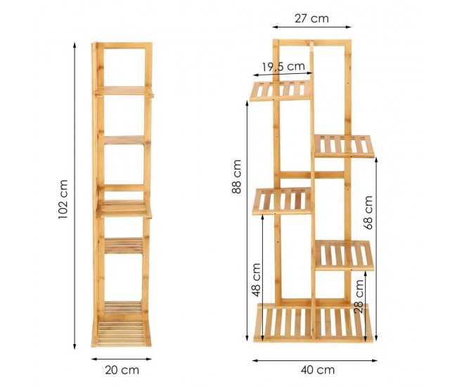 Suport pentru ghivece de flori, lemn, 5 niveluri, 6 locuri, 40x20x102 cm, Springos