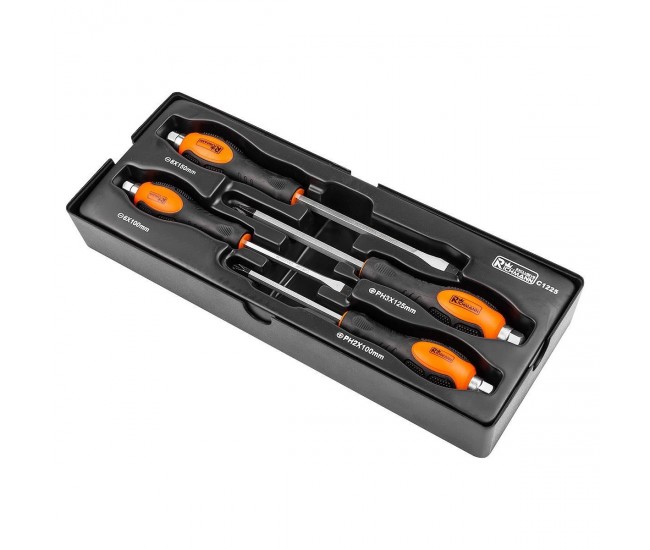 Set surubelnite de impact, late si cruce, sertar TIP A (385x150 mm) pentru dulap mobil, PH2-3, 6-8 mm, 125-150 mm, 4 buc, RICHMANN