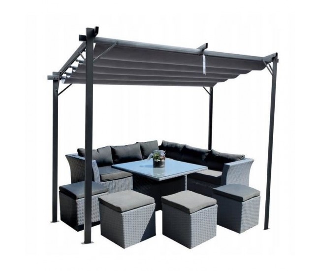 Pergola pentru gradina/terasa, retractabila, cadru metalic, gri, 3x4x2.3 m