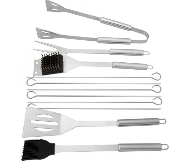 Ustensile pentru barbecue, grill, gratar, inox, cu geanta, set 12 piese, Strend Pro Grill