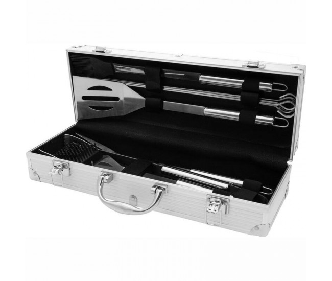 Ustensile pentru barbecue, grill, gratar, inox, cu geanta, set 12 piese, Strend Pro Grill