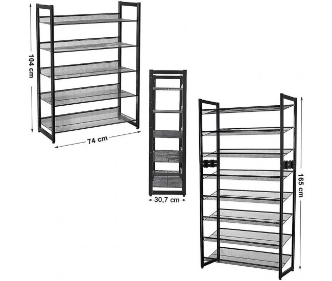 Suport depozitat incaltaminte, Songmics, 5 polite, metal, negru, 74x30.7x104 cm