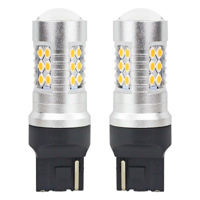 Set becuri auto cu LED CANBUS, 3030, 24SMD, compatibil T20, 7440, WY21W, Portocaliu, 12V / 24V, destinat competitiilor auto sau off-road