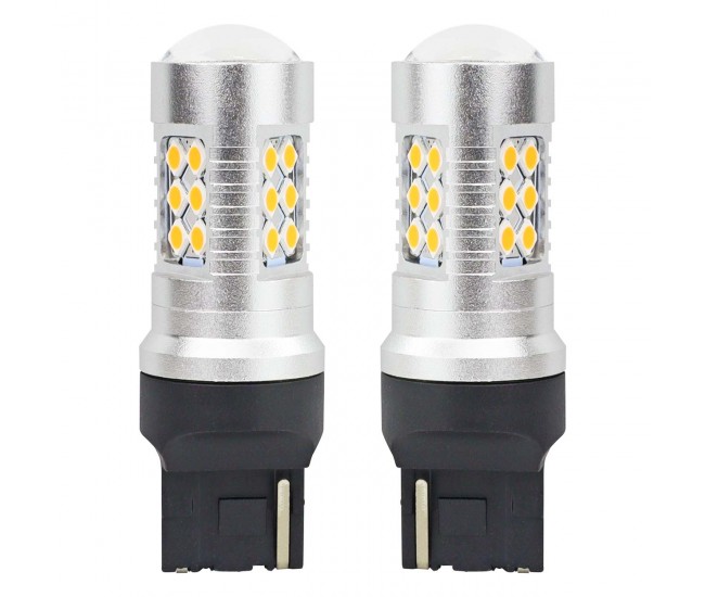 Set becuri auto cu LED CANBUS, 3030, 24SMD, compatibil T20, 7440, WY21W, Portocaliu, 12V / 24V, destinat competitiilor auto sau off-road