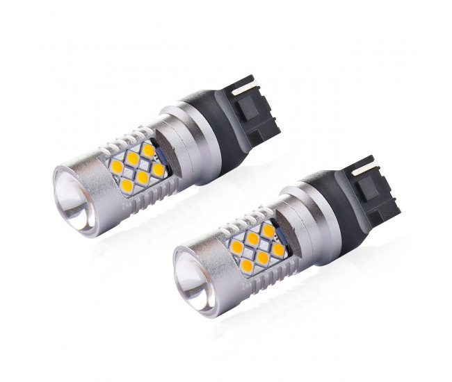 Set becuri auto cu LED CANBUS, 3030, 24SMD, compatibil T20, 7440, WY21W, Portocaliu, 12V / 24V, destinat competitiilor auto sau off-road