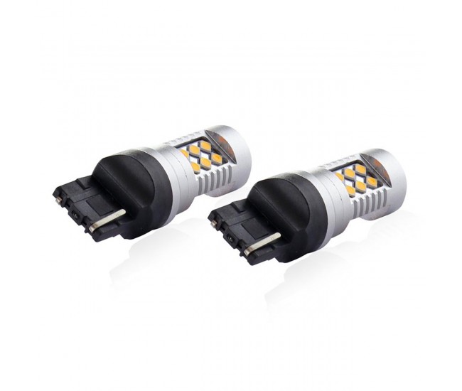 Set becuri auto cu LED CANBUS, 3030, 24SMD, compatibil T20, 7440, WY21W, Portocaliu, 12V / 24V, destinat competitiilor auto sau off-road