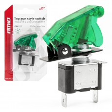 Comutator iluminat (intrerupator) cu protectie, destinatie auto, moto, ATV, SSV, Off-Road, model TOP GUN, tensiune 12V - 24V, culoare Verde