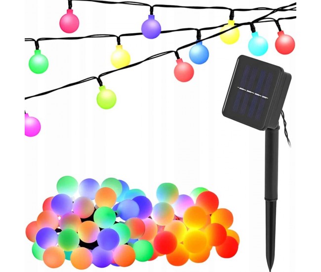 Ghirlanda Magica Luminoasa de exterior cu 50 LED-uri Multicolore, 8 functii si Panou Solar, lungime 6,7 m