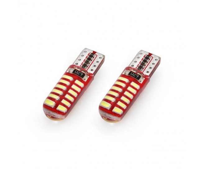 Set becuri auto cu LED CANBUS compatibil T10e W5W 24 SMD SILCA Alb 12V, destinat competitiilor auto sau off-road