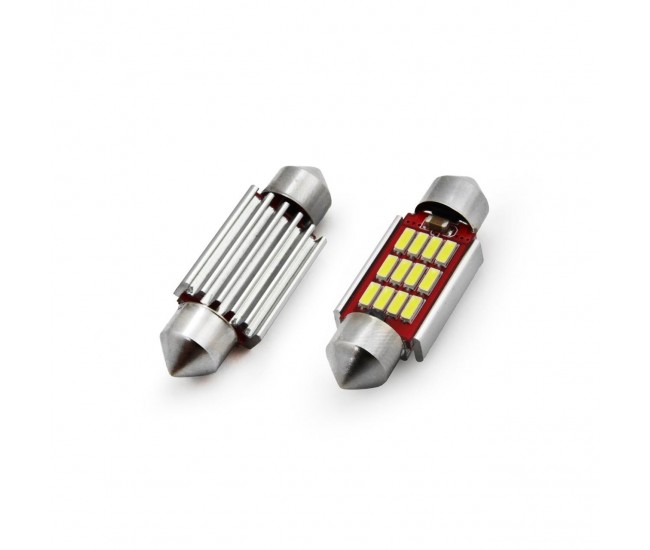 Set becuri auto cu LED CANBUS sofit compatibil C5W 12 SMD 4014 36mm Alb 12/24V, destinat competitiilor auto sau off-road