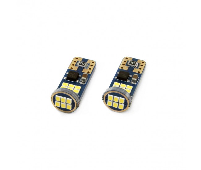 Set becuri auto cu LED CANBUS UltraBright compatibil T10e W5W 18 SMD Alb 12V/24V, destinat competitiilor auto sau off-road