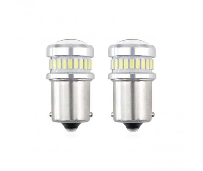 Set becuri auto cu LED CANBUS compatibil P21 R5W/R10W 30 SMD Alb 12V/24V, destinat competitiilor auto sau off-road