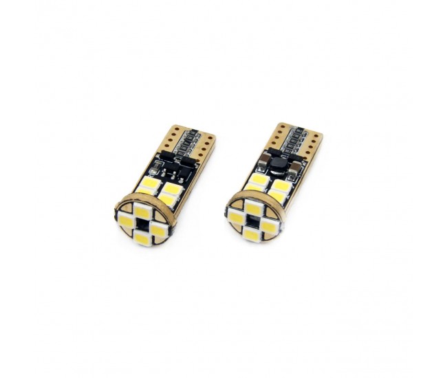 Set becuri auto cu LED CANBUS compatibil T10e W5W 12 SMD Alb 12/24V, destinat competitiilor auto sau off-road