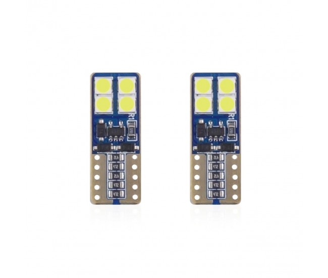 Set becuri auto cu LED CANBUS compatibil T10e W5W 8 SMD Alb 12/24V, destinat competitiilor auto sau off-road