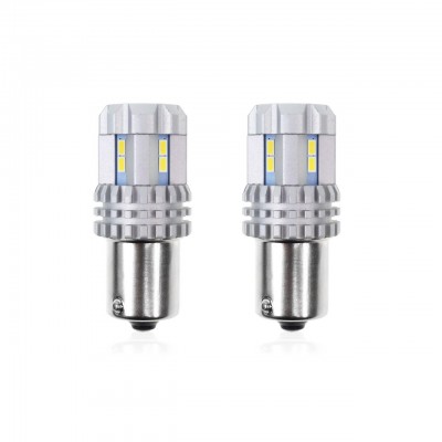 Set becuri auto cu LED CANBUS compatibil P21 R5W/R10W 22 SMD Alb 12V/24V, destinat competitiilor auto sau off-road