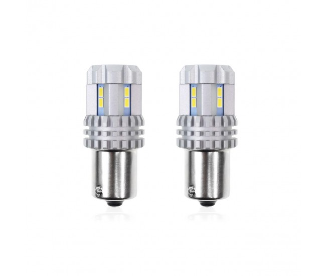 Set becuri auto cu LED CANBUS compatibil P21 R5W/R10W 22 SMD Alb 12V/24V, destinat competitiilor auto sau off-road