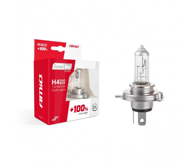 Set becuri cu halogen H4 12V 60 / 55W LumiTec SILVER + 100% DUO BOX