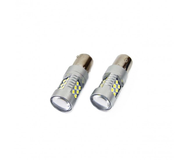 Set becuri auto cu LED CANBUS compatibil P21W BA15S 24 SMD 6.2W Alb 12/24V, destinat competitiilor auto sau off-road