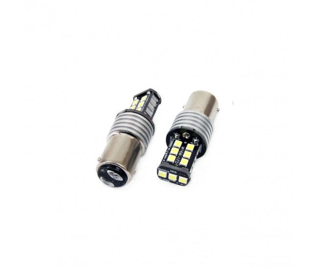 Set becuri auto cu LED CANBUS compatibil P21/5W BA15D 15 SMD 7.5W Alb 12/24V, destinat competitiilor auto sau off-road