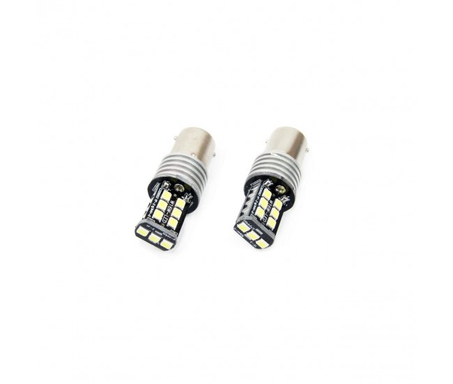 Set becuri auto cu LED CANBUS compatibil P21W BA15S 15 SMD 7.5W Alb 12/24V, destinat competitiilor auto sau off-road