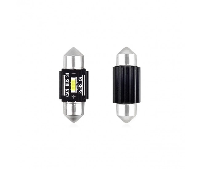 Set becuri auto cu LED CANBUS sofit compatibil C5W 1 SMD 31mm Alb 12/24V, destinat competitiilor auto sau off-road