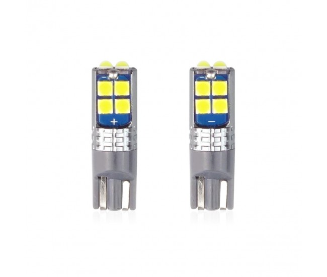 Set becuri auto cu LED CANBUS compatibil T10 W5W 10 SMD Alb 12/24V, destinat competitiilor auto sau off-road