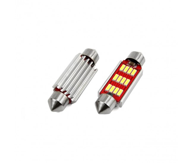 Set becuri auto cu LED CANBUS sofit compatibil C5W 12 SMD 4014 41mm Alb 12/24V, destinat competitiilor auto sau off-road