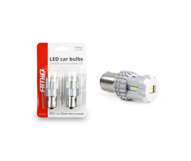 Set becuri auto cu LED CANBUS compatibil P21 R5W/R10W 22 SMD Alb 12V/24V, destinat competitiilor auto sau off-road