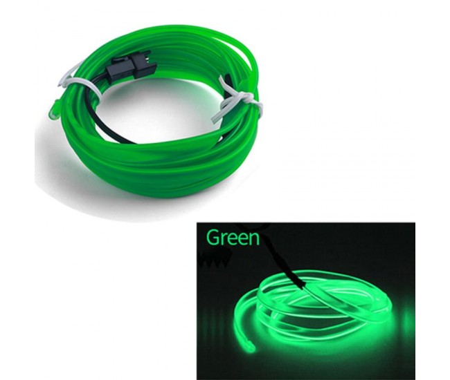 Fir Neon Auto EL Wire culoare Verde, lungime 1M, alimentare 12V, droser inclus