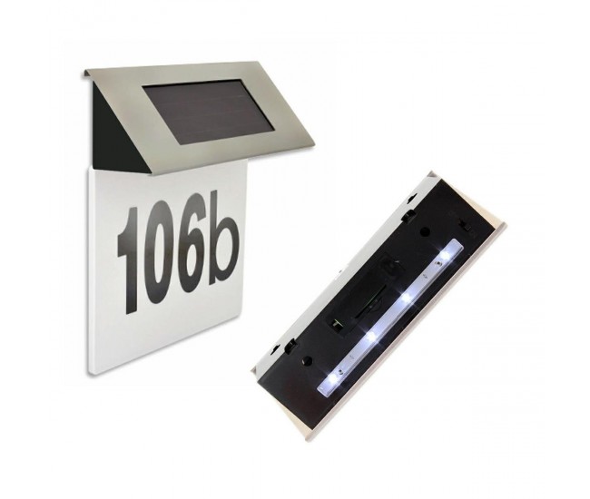 Placa numar casa iluminata LED, incarcare solara, carcasa din INOX